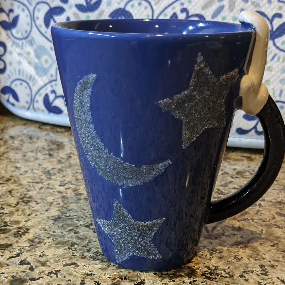 FANTASIA Mickey Mouse Mug Cup ARM HANDLE Embossed Glitter Star Moon  Disney